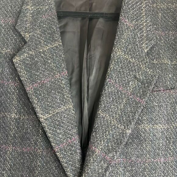 Pierre Cardin 42R Vintage 100% Wool Blazer Jacket Gray Windowpane Two Button - Picture 4 of 14